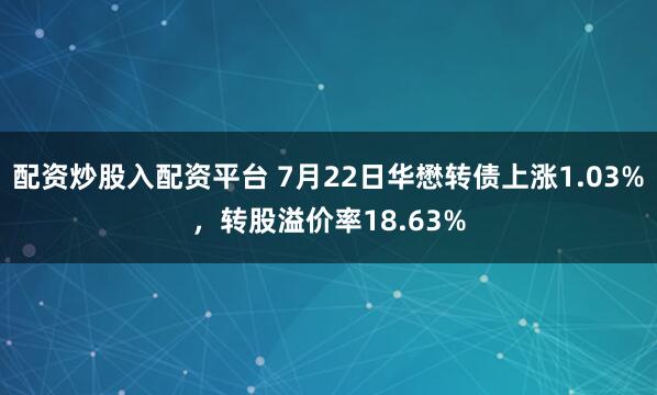 配资炒股入配资平台 7月22日华懋转债上涨1.03%，转股溢价率18.63%